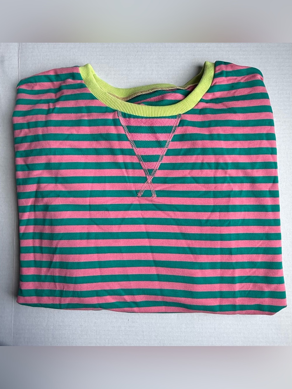 TERIVEEK Oversized Striped Sweatshirt Pink Green Y2K Crewneck XL